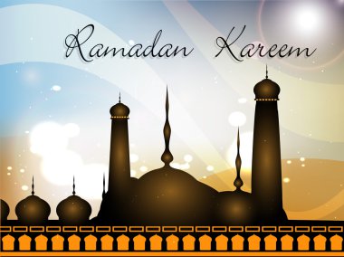 Colorful background of Ramadan Kareem with Mosque or Masjid. EPS clipart