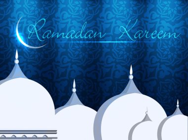 Mosque or Masjid with shiny moon and text Ramadan Kareem. EPS 10 clipart