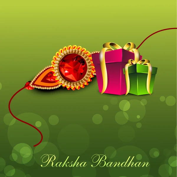 Illustration of gift boxes with golden ribbon and Rakhi for Raks — Stock Vector