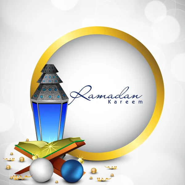 Lâmpada árabe intricada com Alcorão ou Alcorão para Ramadã Kareem bac — Vetor de Stock