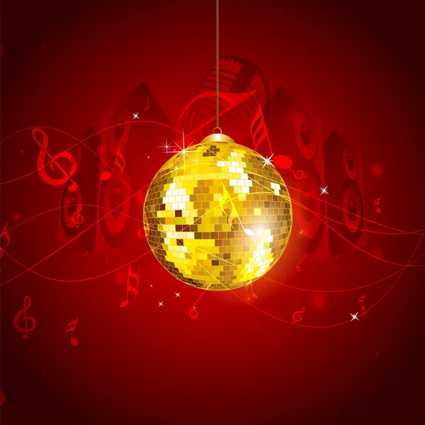 Musical notes background with disco ball. EPS 10. — Stock Vector
