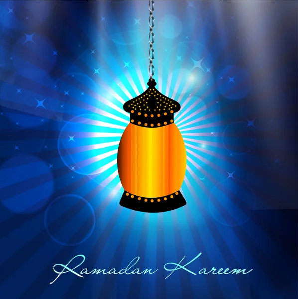 Appeso intricata lampada araba con testo Ramadan Kareem su lucido — Vettoriale Stock
