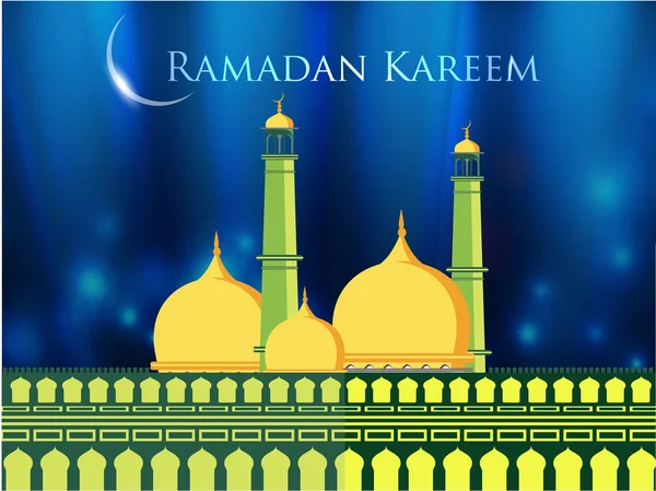 Moschea o Masjid con luna lucida e testo Ramadan Kareem. EPS 10 — Vettoriale Stock