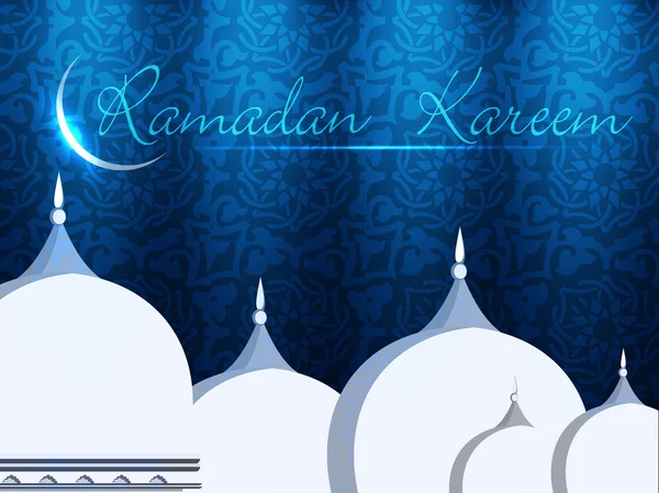 Mesquita ou Masjid com lua brilhante e texto Ramadan Kareem. EPS 10 —  Vetores de Stock