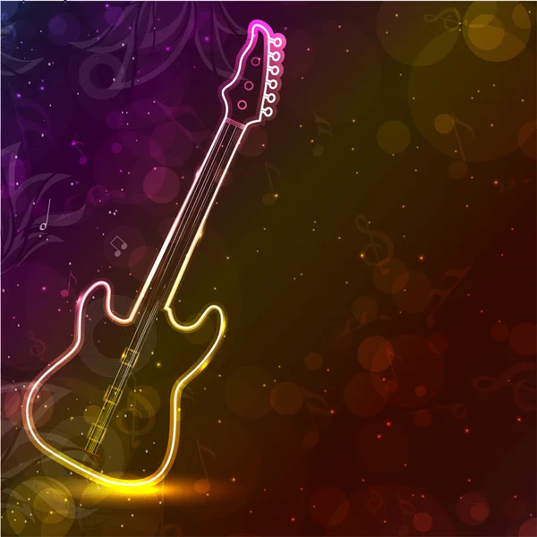 Guitar with neon lights on colorful grungy background. EPS 10. — Stock Vector