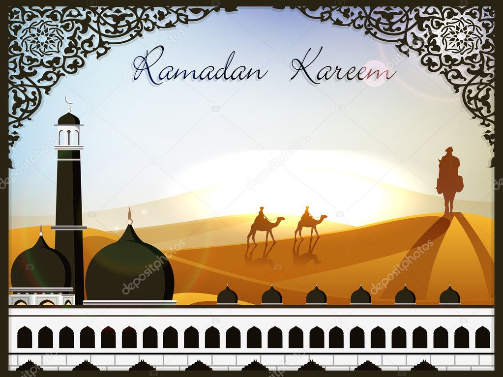 Ramadan Kareem background with Mosque or Masjid. EPS 10.