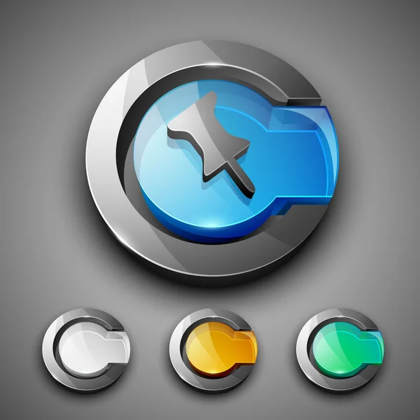 Set di icone con simbolo thumbtack Web 2.0 lucido 3D. EPS — Vettoriale Stock