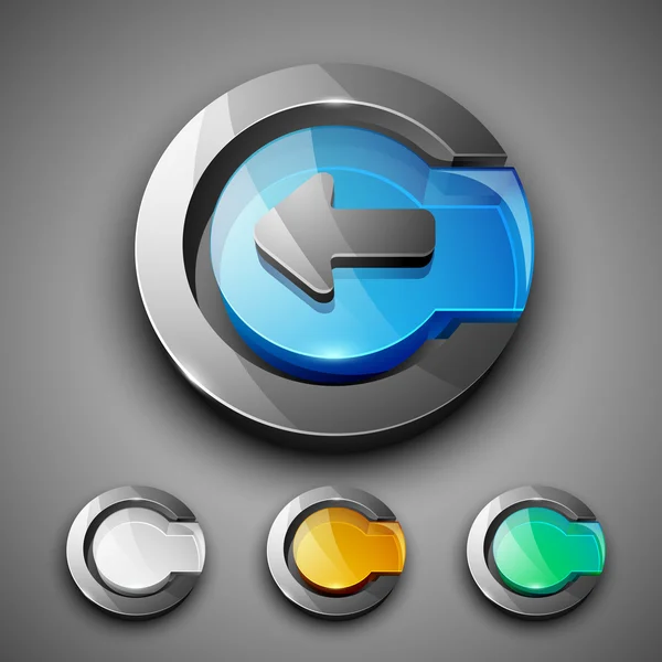 Set di icone con simbolo freccia sinistra lucida 3D web 2.0. EPS 10 — Vettoriale Stock