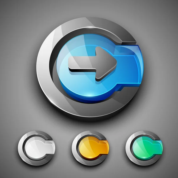Set di icone con simbolo freccia destra lucida 3D web 2.0. EPS 10 — Vettoriale Stock