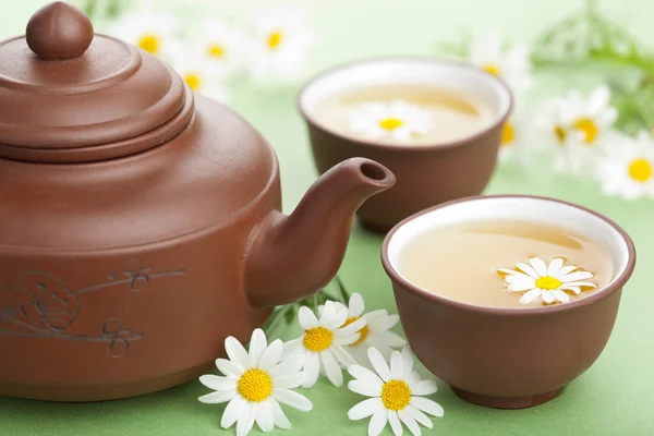 Green tea with chamomile flowers — Stock Photo, Image