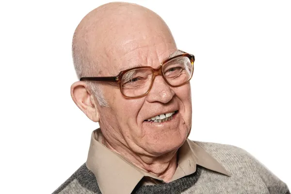 Happy elderly man isolated on white background — Stock Photo, Image