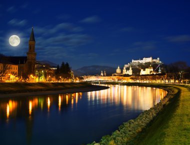 Salzburg city view at night clipart