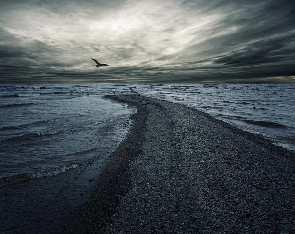 Karanlık denizin üzerinde fırtınalı bir gökyüzü — Stok fotoğraf