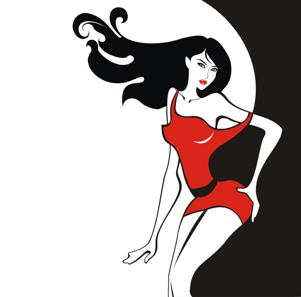 Kırmızı elbiseli güzel seksi kız — Stok Vektör