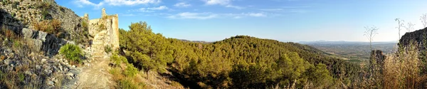 stock image Panoramic view to the old castle and mountains. Alcala de Xivert