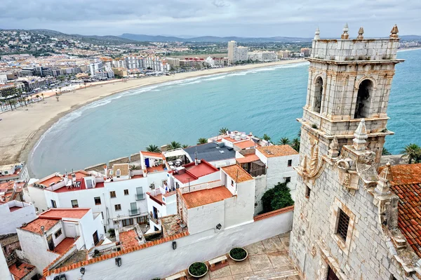 stock image View from the fortness to the Peniscola town in Spain.