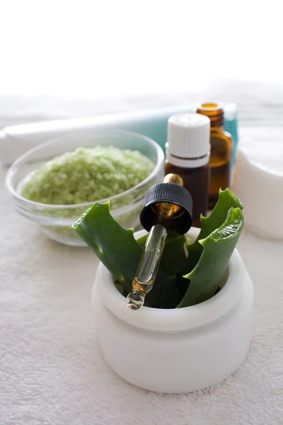 Aloe vera esenciální olej a smetanou — Stock fotografie