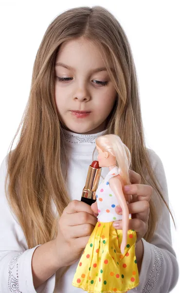 Girl lipstick doll — Stock Photo, Image
