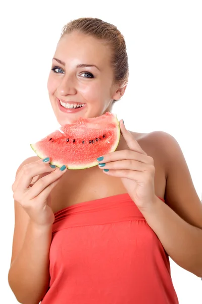 Dívka s meloun — Stock fotografie