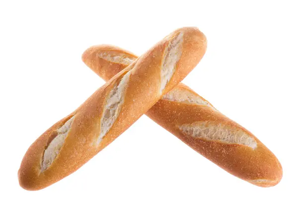 Pan de baguette francés blanco con sésamo aislado sobre fondo blanco — Foto de Stock
