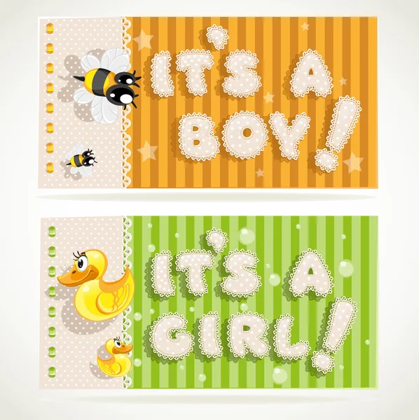 Yellow "It`s a boy" and green "it`s a girl" horizontal banners set 3 — Stock Vector
