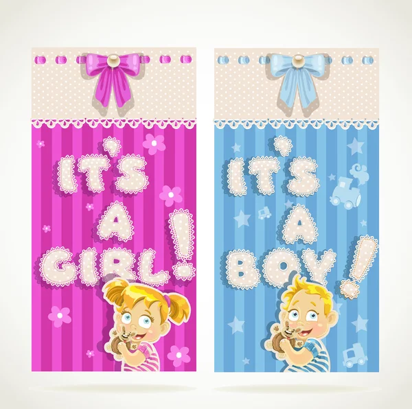 Kék az egy fiú, és egy függőleges lány rózsaszín készlet 2 bannerek — Stock Vector