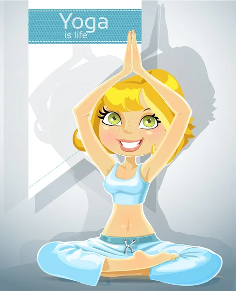 Ragazza in posizione yoga .Bonus - poster per il tuo testo — Vettoriale Stock