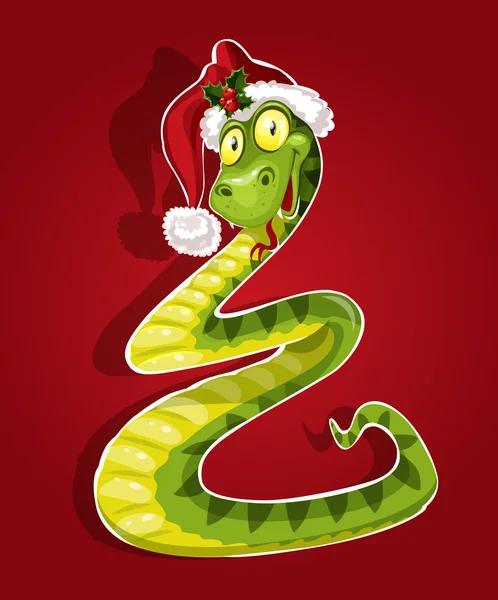 Niedliche Weihnachtsschlange gebogen in Form eines Weihnachtsbaums — Stockvektor
