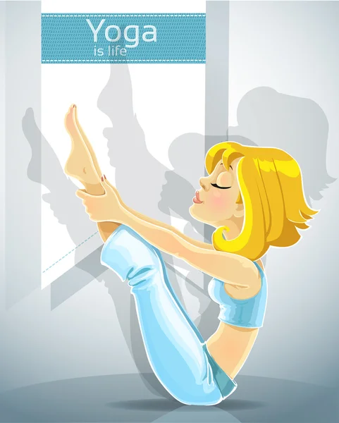 Girl in yoga pose meru danda asana. Bonus - poster — Stock Vector