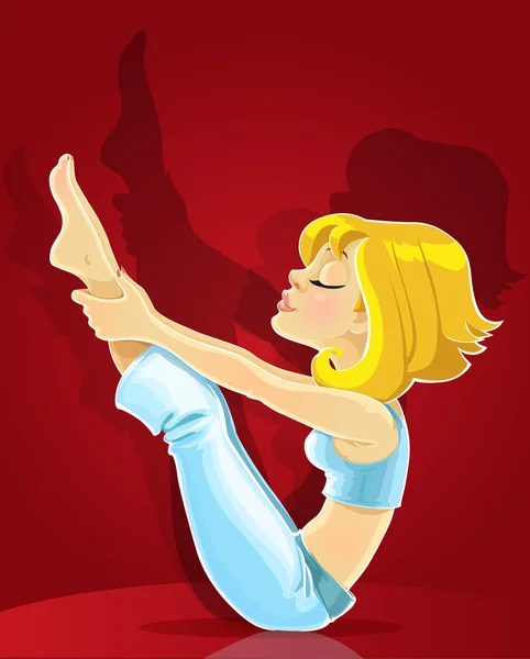 Ragazza in una posa yoga meru danda asana su sfondo rosso — Vettoriale Stock
