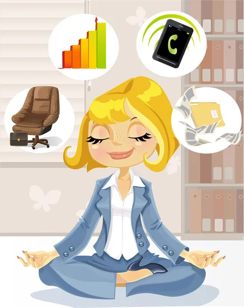Lovely business lady is engaged in meditation to achieve success — Stock Vector