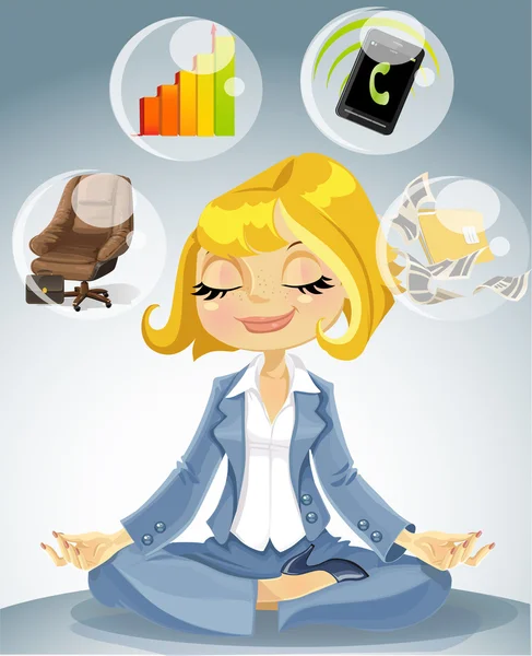 Business lady is engaged in meditation to achieve success — Stock Vector