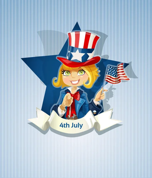4th July poster with pretty girl — Stock Vector