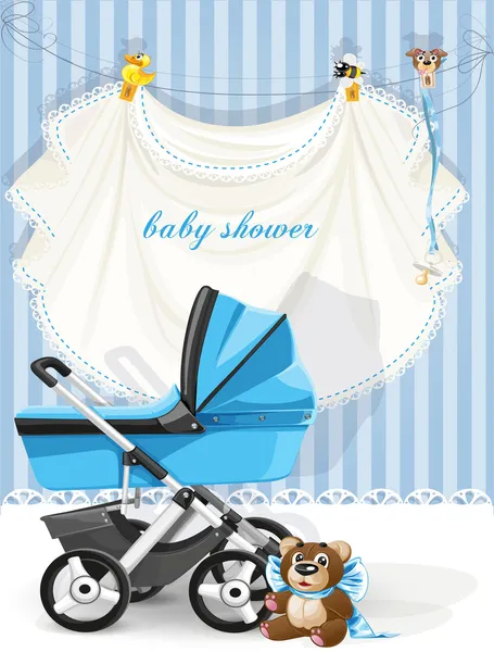 Bebé ducha tarjeta azul — Archivo Imágenes Vectoriales