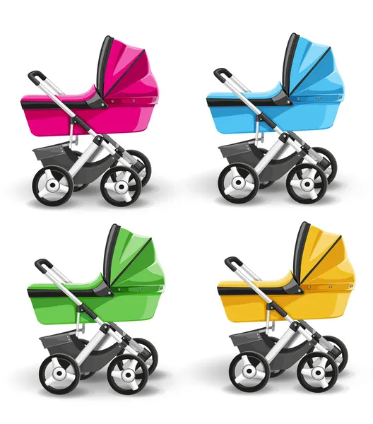 赤ちゃん男の子と女の子の赤ちゃんのための色のベビーカー — ストックベクタ
