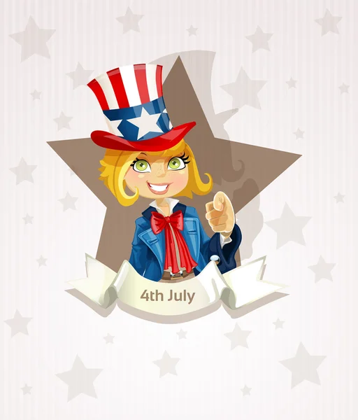 4th July poster with pretty blond girl — Stock Vector