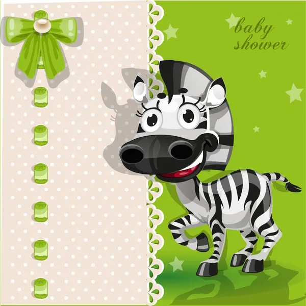 Delikat grön baby dusch-kort med zebra — Stock vektor