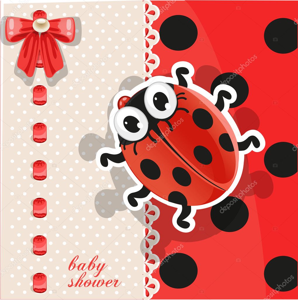 Baby shower card with cute cartoon ladybug