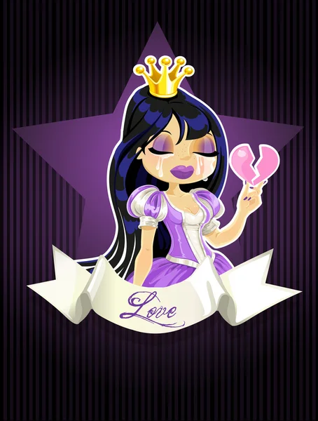Princesa gótica chorando com um coração partido - cartaz — Vetor de Stock