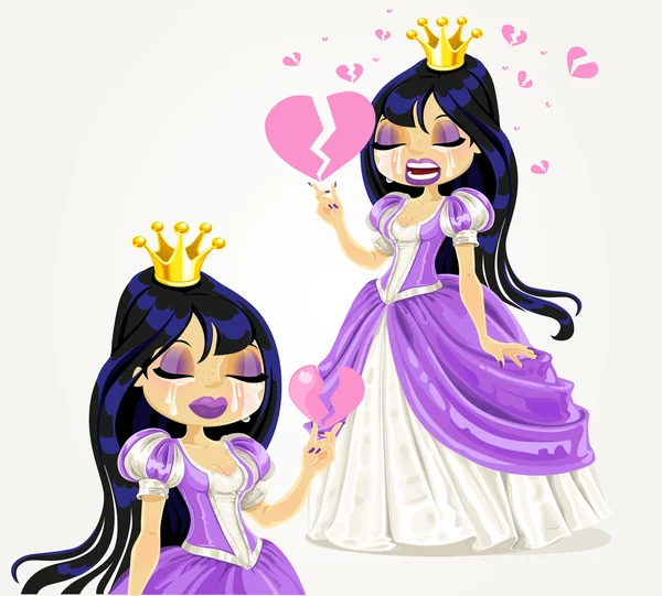 Crying gothic princess with a broken heart — Stock Vector