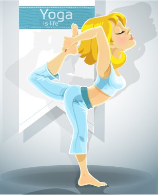 Blond girl in yoga pose Nataradzhasana clipart