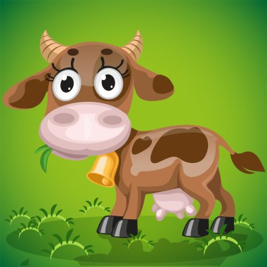 Cute baby cow chewing on a juicy grass clipart