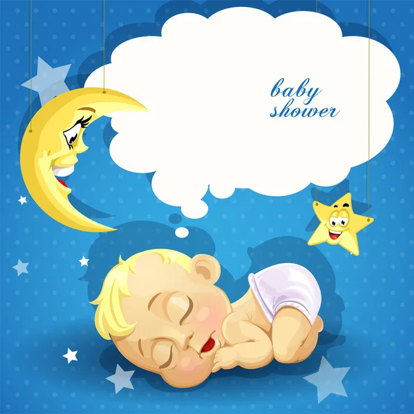 Baby shower card with sweet sleeping newborn baby — Stock Vector