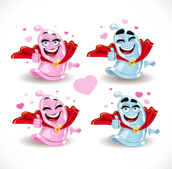 Kondom lächelt Superman und die Superfrau — Stockvektor
