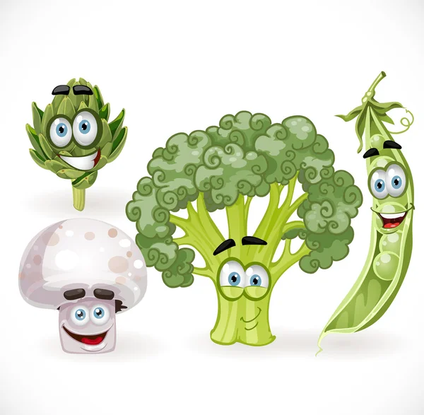 Sebze gülümser - mantar, bezelye, brokoli, enginar — Stok Vektör