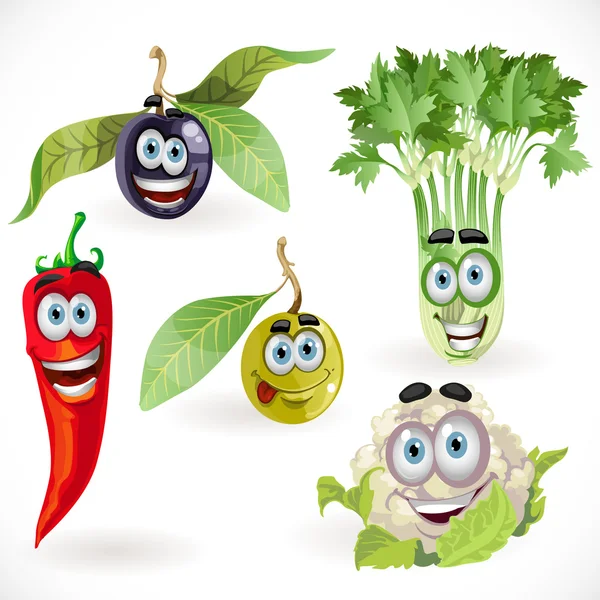 Funny cute vegetables smiles - Stok Vektor