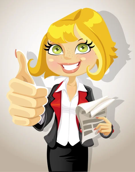 Pretty business woman with business papers showing that everything is OK — Stock Vector