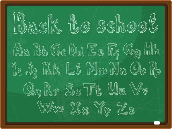 Vissza az iskolába - az iskolaszék, a kézzel írott ábécé — Stock Vector