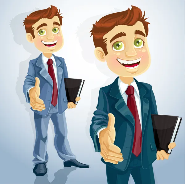 Cute businessman gives his hand to greet — Stock Vector