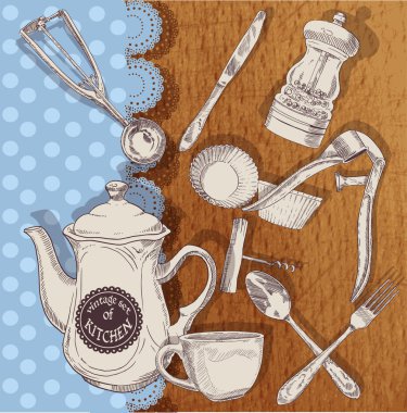 Vintage set of cooking utensils clipart